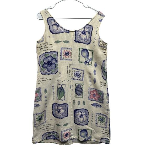 Vtg Positive Attitude 100% Linen Sleeveless Shift Dress Floral Botanical Print M - Picture 7 of 10